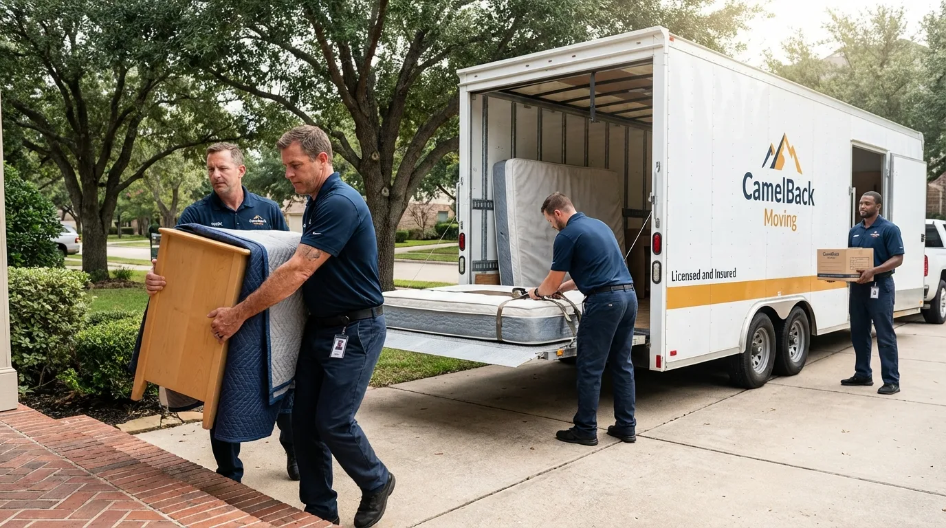 Crew loading residential truck for cross-state move from North Ridgeville, OH