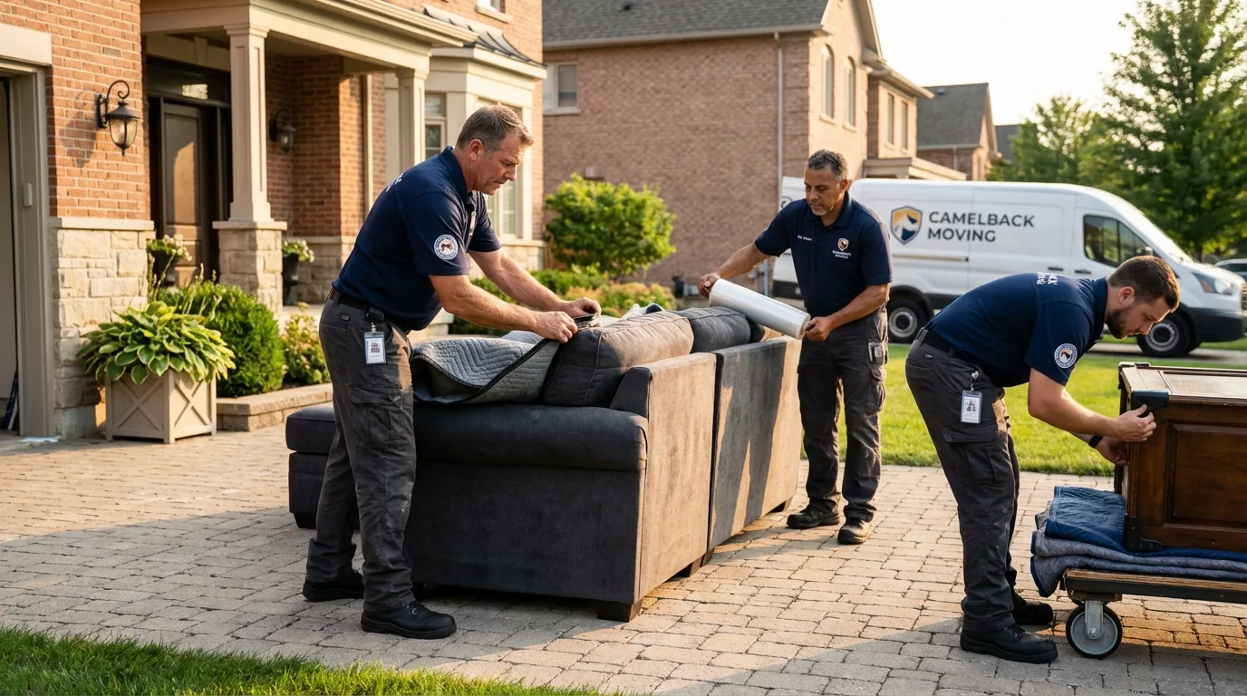 Large estate moving crew wrapping furniture in North Ridgeville, OH