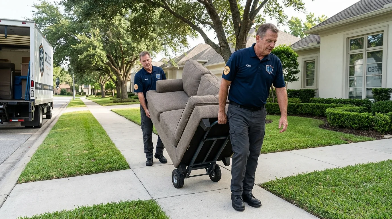 Local residential moving crew loading furniture in North Ridgeville, OH