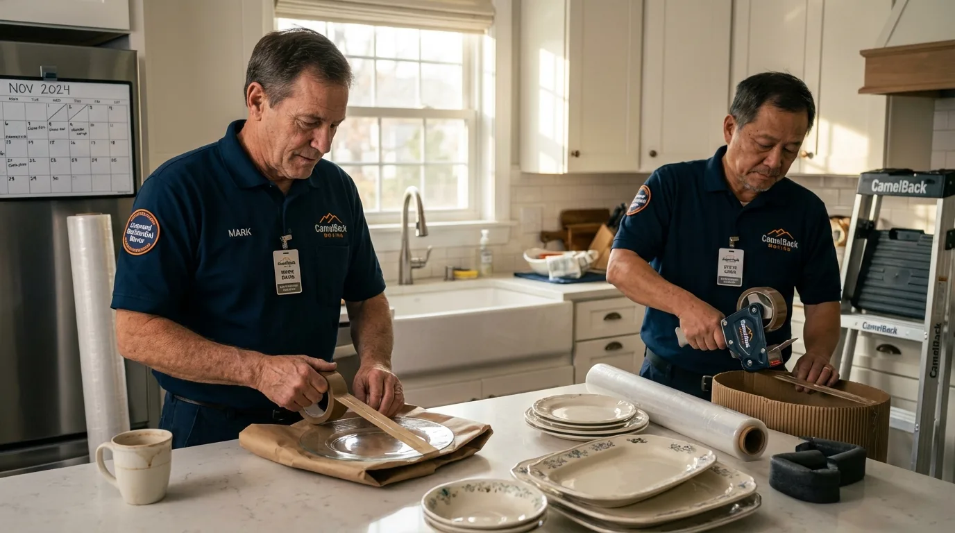 Professional crew packing kitchen dishware in North Ridgeville, OH